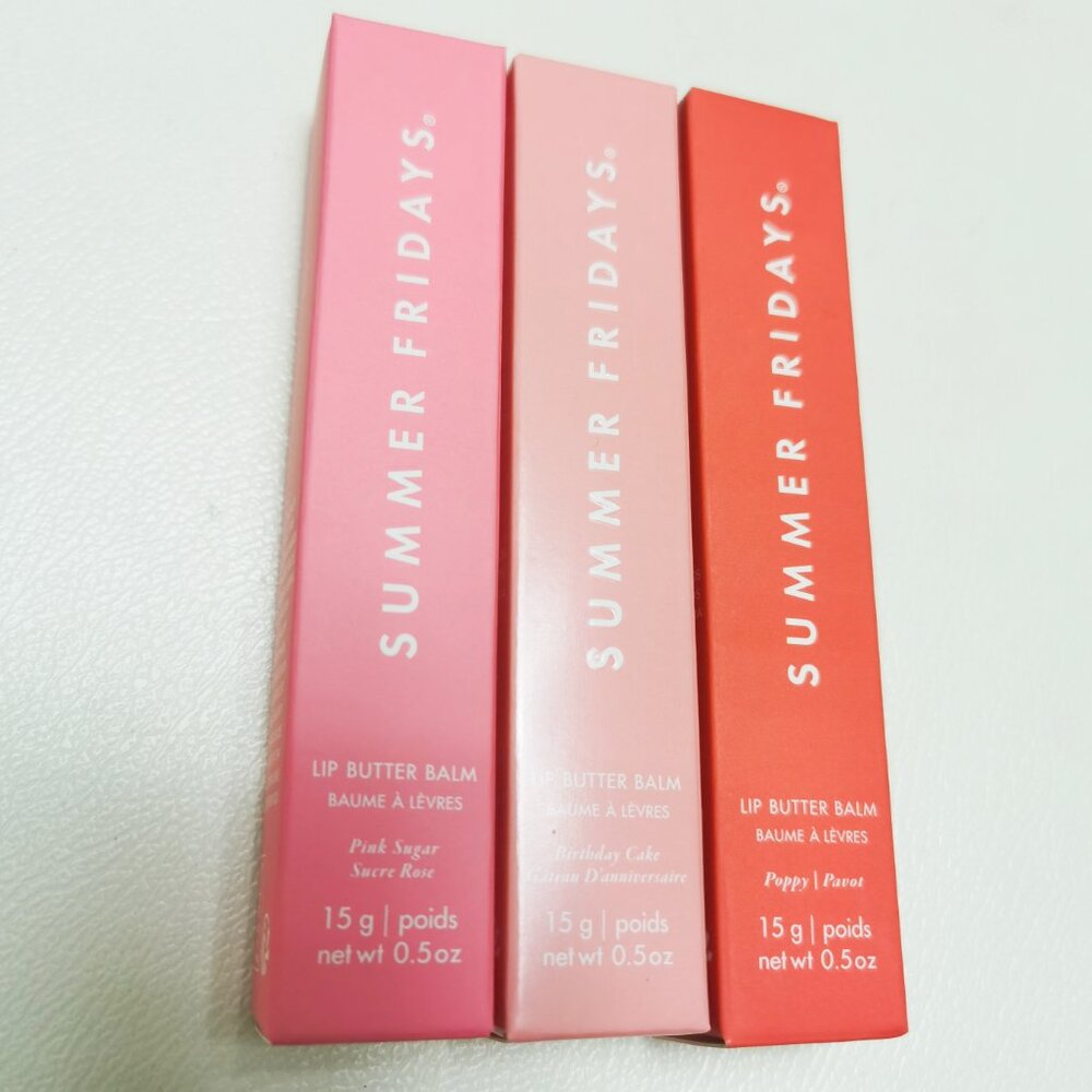 3pc( Birthday Cake+Pink Sugar+Poppy)Summer Fridays Lip Butter Balm Conditioning